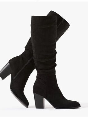 Putu - New in box- Women's Black Suede Slouch Knee-High Block Heel Boots Size 6